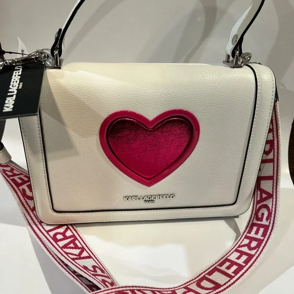 NWT Karl Lagerfeld Pink Heart Paris Legacy | Mercari Karl Lagerfeld Paris White Crossbody Camera Bag with Red and Pink Hearts NWT display picture 1